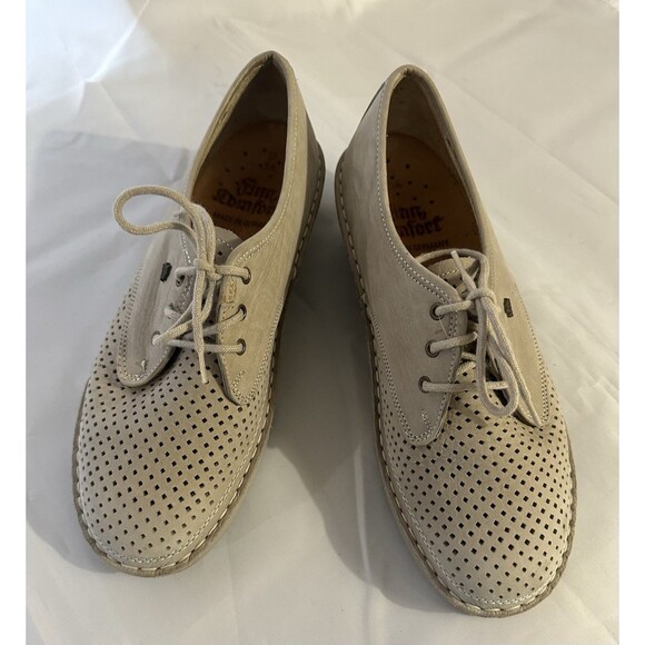 Perforated Beige Women's Lace-Up Shoes - Picture 2 of 11